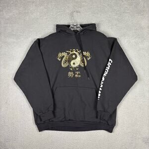 Vtg Y2K Yin Yang Dragon Hoodie Adult XL Black Skater Grunge Hip Hop Streetwear